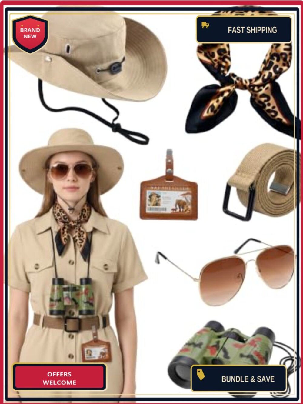 6PCS Safari Costume Accessories Set Zoo Keeper Hat Binoculars Belt